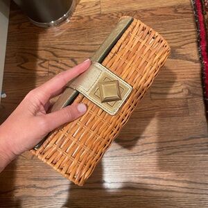 MICHAEL KORS  LEATHER/WICKER CLUTCH